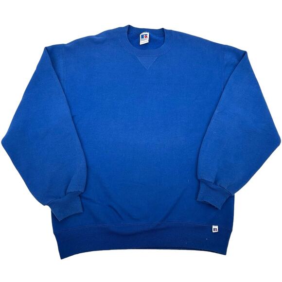 Vintage 90s y2k Men's Russell Athletic Royal Blue Blank Crewneck Sweatshirt - Picture 1 of 7